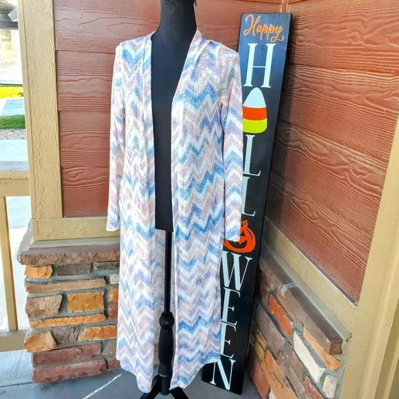 NWT Amelia James Size Medium M Pastel Chevron Duster Cardigan - Picture 1 of 12